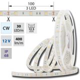 LED strip SMD5050 cold white, 30LED/m, IP68, DC 12V, 12.5mm, 5m