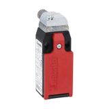 Limit switch, K series, hinge operating, 1 bottom cable entry. Dimensions to EN 50047, plastic body, contacts 3NC slow action. Short cylinder shaft