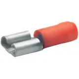 Insulated flat plug sleeve, 6.3 x 0.8 mm, 0.5 to 1.0 mm², AWG 20 to 18, bronze, tin-plated, red, 720BZ