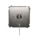 Roller blind control switch  with key, 3 positions, "I-0-II" (modul). Possibility to remove the key in all positions ; satin metallic
