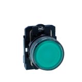 Illuminated pushbutton, Harmony XB5N XB7N, plastic, flush, green, 22mm, spring return, 110V AC, 1 NO