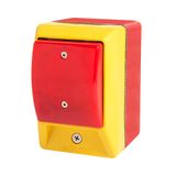 Emergency stop palm switch, illuminated, momentary, red dome button, illuminated enclosure