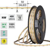 LED strip COB NW, 480LED/m, 15W/m, DC 24V, 1551lm/m, CRI90, IP20, 10mm, 50m