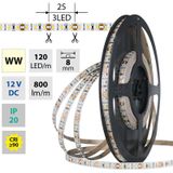 LED strip SMD2835 WW, 120LED/m, 9.6W/m, DC 12V, 800lm/m, CRI90, IP20, 8mm, 5m