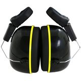 Earmuffs for attachment to face shields with mechanical lever arms