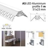 Aluminum profile for plasterboards AS 1m Whitey diffus., 2x end cap