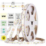 LED strip SMD2835 WW, 128LED/m, 11,5W/m, DC 24V, 1950lm/m, CRI90, IP20, 10mm, 5m