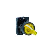 Ill selector switch, Harmony XB5N XB7N, plastic, yellow, 22mm, short handle, 2 position, stay put, 24V AC DC, 1 NO