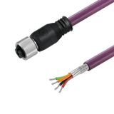 Bus line, M12, Number of poles: 4, 1.5 m, Female socket, straight, Shielded: Yes, LED: No, Sheath material: PVC