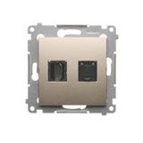 HDMI socket + computer socket RJ45 cat.6, Gold matt, metalic