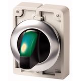 M30I-FWLK-G Illuminated selector switch actuator, RMQ-Titan, with thumb-grip, momentary, 2 positions, green, Front ring stainless steel