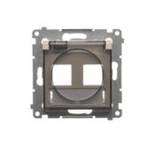 Double IP44 ITC socket cover for Keystone with descriptive field, (module), cream white/electro white