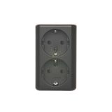 Double socket outlet with Schuko earthing and shutters, flush mounted - Scandinavian version, (Complete product), 16A, 250V, Screw, black matt