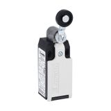 Limit switch, K series, roller lever plunger, 1 bottom cable entry. Dimensions to EN 50047, plastic body, contacts 2NC snap action. Plastic roller