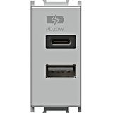 USB 2-gang power supply, 20W, 5V, 3A, 1M, silver