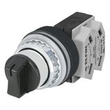 Knob selector switch, black, 3-position, Cam S, N.O.+N.C.