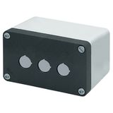 Aluminium push-button enclosure M10 85x140x85, 3 holes Ø 22, without cable entry