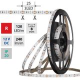 LED strip SMD2835 red, 120LED/m, 9.6W/m, DC 12V, 240lm/m, IP20, 8mm, 5m