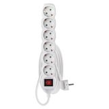 Extension Cord 2 m / 6 sockets / switch / white / PVC / 1.5 mm2