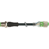 M12 male 0° / M12 female 0° A-cod. LED PUR 4x0.34 bk +drag ch. 2.5m