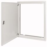 BP-U-3S-600/10-P-W Flush-mounting trim ring with sheet steel door and locking rotary lever for 3-component system, W = 600 mm, H = 1060 mm, white