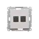 Double computer socket RJ45 cat. 6 with anti-dust cover, matt aluminum