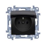 IP44 single socket outlet with frame seal - same color flap&frame, 16A, black matt