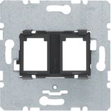 Mounting plate modular jacks, 2-way, black holder (15.5 x 19.5 mm)