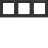 Cover frame 3-way horizontal, text field, A.1, night black matte