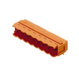 PCB plug-in connector, male header, Dovetails for fixing blocks, THT solder connection, 5.08 mm, Number of poles: 18, 90°, Solder pin length (l): 3.2 mm, tinned, orange, Box