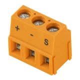 Printed circuit board terminals, 5.08 mm, Number of poles: 3, 90°, Solder pin length (l): 3.5 mm, tinned, orange, Clamping yoke connection, Clamping range, max. : 2.5 mm², Box
