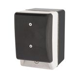 Palm switch, momentary, black mushroom button, with enclosure