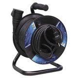 Outdoor extension cable on a drum 25 m / 1 socket / black / rubber / 230 V / 1.5 mm2