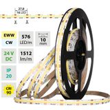 LED strip COB dual white EWW-CW, 576LED/m, 15W/m, 1512lm/m, CRI90, IP20, DC 24V, 10mm, 5m