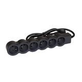 Slim power strip extension cord with 6 sockets with ground and cord 1.5m - black and dark grey