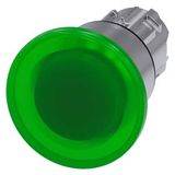 Mushroom pushbutton, illuminated, 22 mm, round, metal, high gloss, green, 40 mm