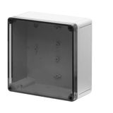 Polycarbonate push-button enclosure 180x182x90, clear lid, undrilled