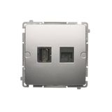 HDMI socket + computer socket RJ45 cat.6, Silver matt, metalic