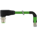 M12 male 90° D-cod. / RJ45 90° down shielded PUR 1x4xAWG22 shielded gn