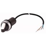 C22-WK3-K20-P62 Changeover switch, With thumb-grip, momentary, 2 N/O, Cable (black) with non-terminated end, 4 pole, 1 m, 3 positions, Bezel: titanium