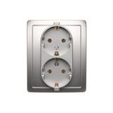 Double socket outlet with Schuko earthing, Silver matt, metalic, 16A