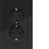 Double SCHUKO wall socket, tall, A.1, glossy night black