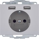 SCHUKO socket outlet/USB A-A, K.5, alu matt, lacquered