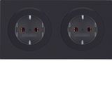 Combination SCHUKO soc. out. 2gang frame, R.3, black glossy