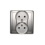 Double socket with earthing and shutters, Silver matt, metalic, 16A