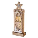 LED decoration wooden - winter landscape, 34 cm, 2x AA, indoor, warm white, timer