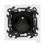 Single socket outlet with earthing for IP44 version with frame seal, with shutters, Push In system, (module), Simon 24, IP44, 16A, black matt, Flap color: Transparent