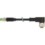 M8 male 0° / M12 female 90° A-cod. PUR 3x0.25 bk 8.5m