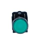 Illuminated pushbutton, Harmony XB5N XB7N, plastic, flush, green, 22mm, spring return, 230V AC, 1 NO