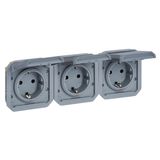 PLEXO 3 GANG PREWIRED HORIZONTAL GERMAN STD SOCKET OUTLET - GREY - MECHANISM